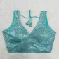 Sky Blue Sequin Embroidered Readymade Blouse With Short Sleeves