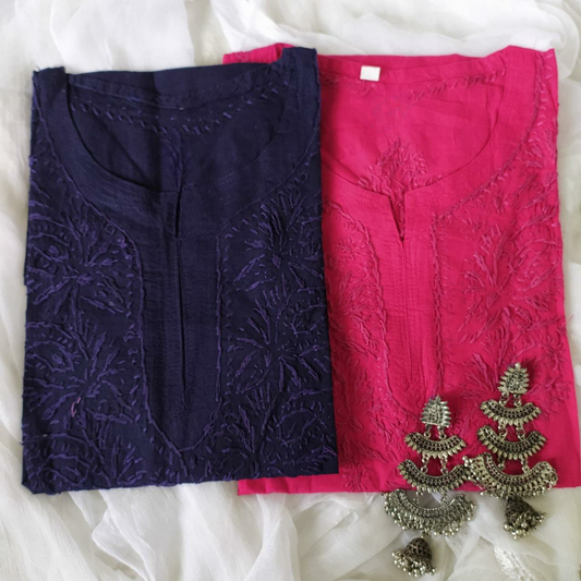 Maroon Tone-To-Tone Pure Cotton Chikankari Short Kurti