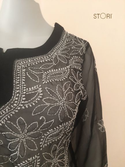 Black Short Georgette Chikankari Kurti