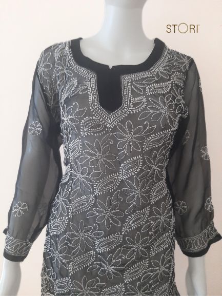 Black Short Georgette Chikankari Kurti