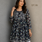 Blue Printed Floral Georgette Short Chikankari Kurti With Dori