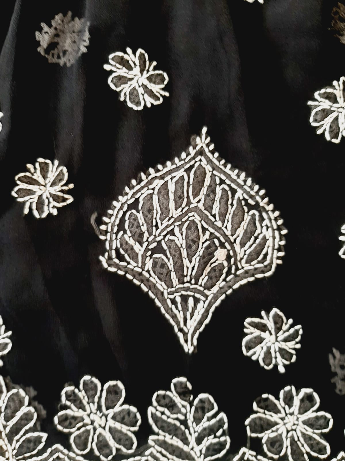 Adila Black Short Georgette Chikankari Kurti With Bell Sleeves