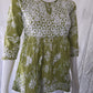 Bloom Printed Olive Green Cotton Mulmul Chikankari Short Kurti