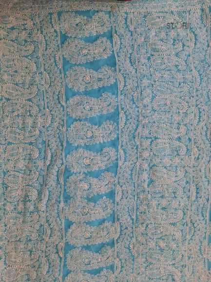 Sky Blue Noor Full Jaal Hand Embroidered Lucknowi Chikankari Saree