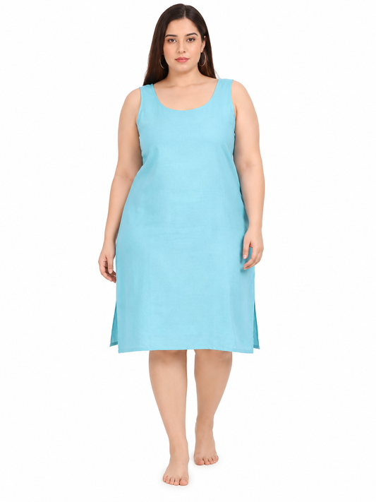 Sky Blue Cotton Long Inner Slip Plus Size