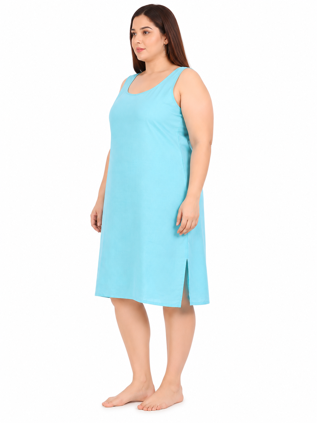 Sky Blue Cotton Long Inner Slip Plus Size2
