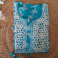 Petals Printed Sky Blue Cotton Mulmul Chikankari Short Kurti With Dori