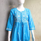 Sky Blue Flared Cotton Short Chikankari Kurti
