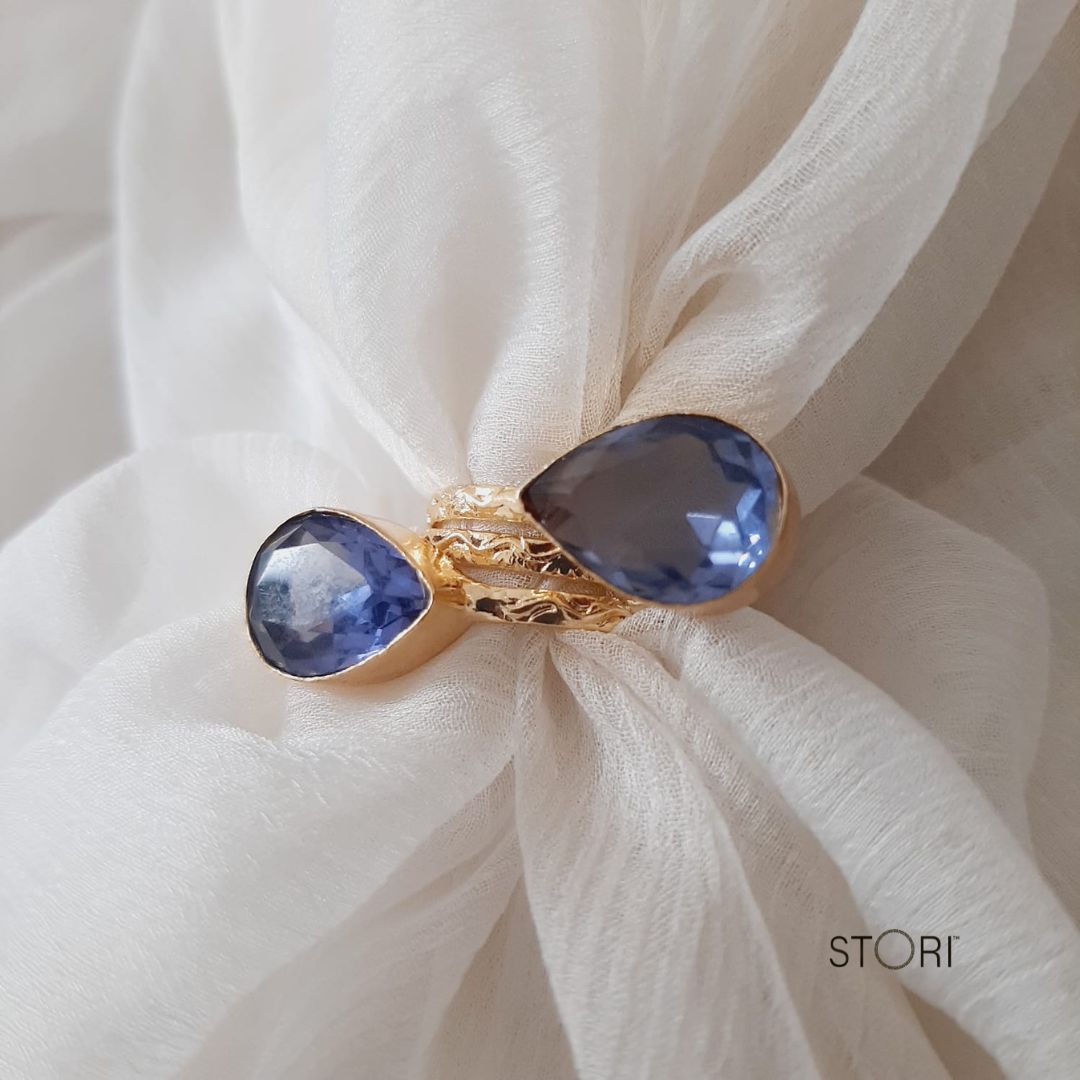 Blue Dual Stone Finger Ring