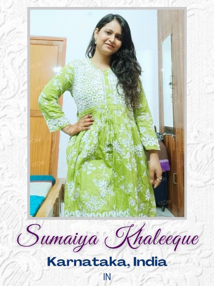 Petals Printed Olive Green Cotton Mulmul Chikankari Short Kurti