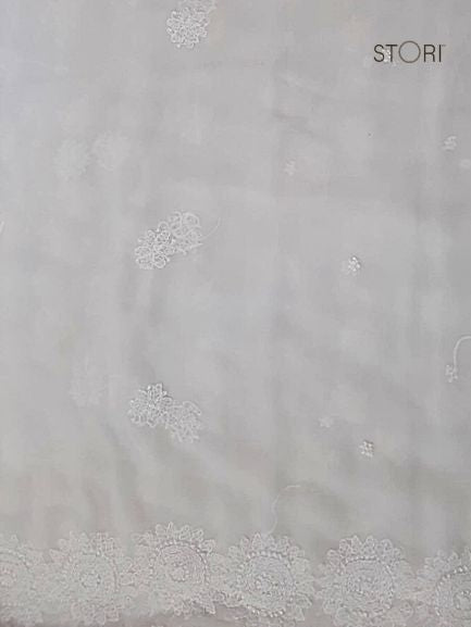 Pearl White Surya Hand Embroidered Lucknowi Chikankari Saree