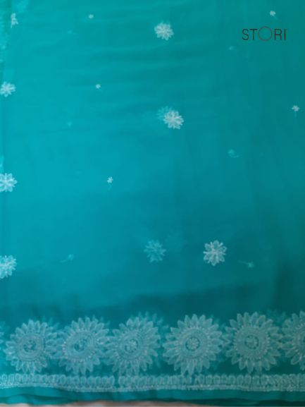 Firozi Surya Hand Embroidered Lucknowi Chikankari Saree