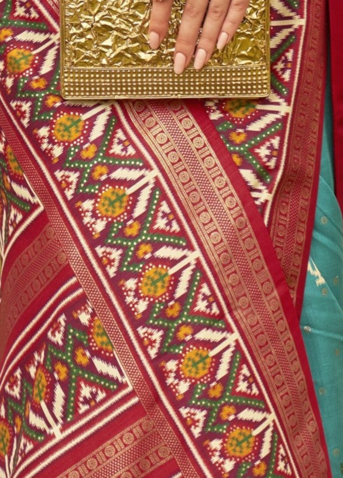 Shop Aquamarine Blue Patola Silk Saree for Wedding at STORI