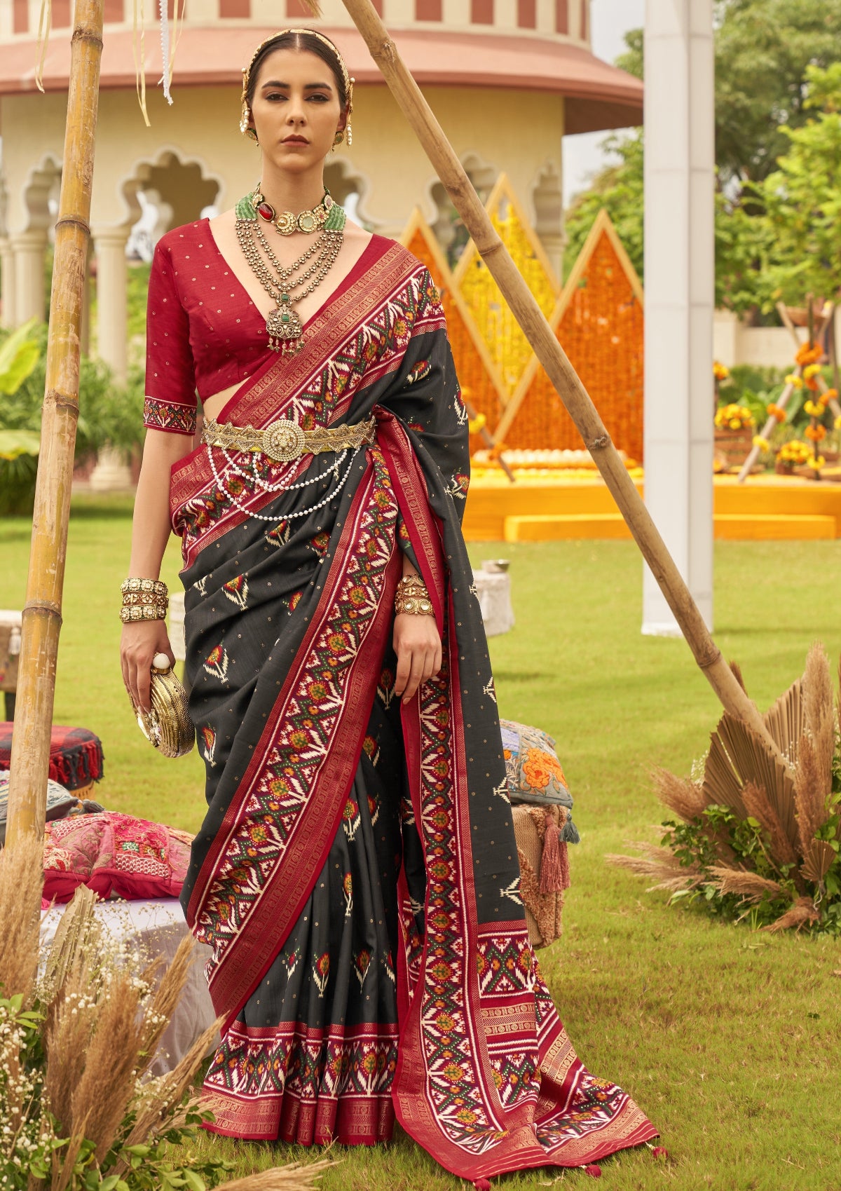 Shop Grey Patola Silk Saree for Wedding at STORI