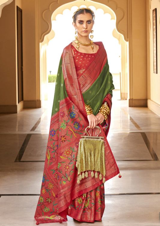 Shop Mehndi Green Paithani Sarees Online at STORI.