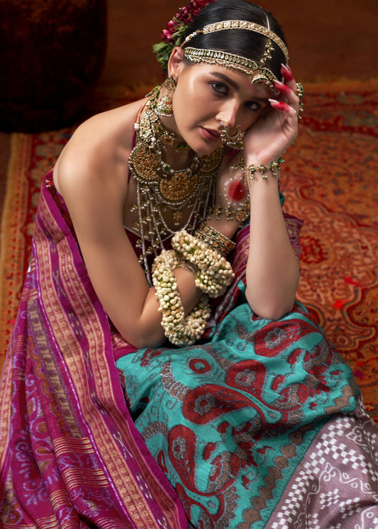 Best Teal Blue Patola Silk Saree Online in India