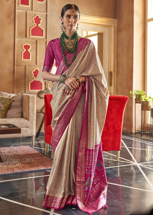 Best Beige Patola Silk Saree Online in India