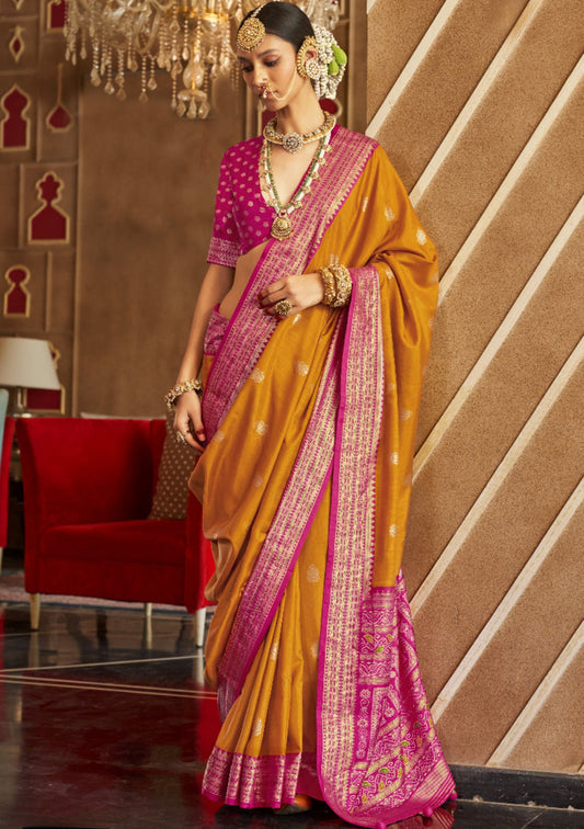 Best Mustard Yellow Patola Silk Saree Online in India