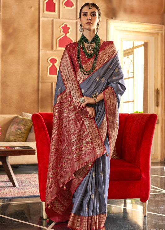 Best Grey Patola Silk Saree Online in India