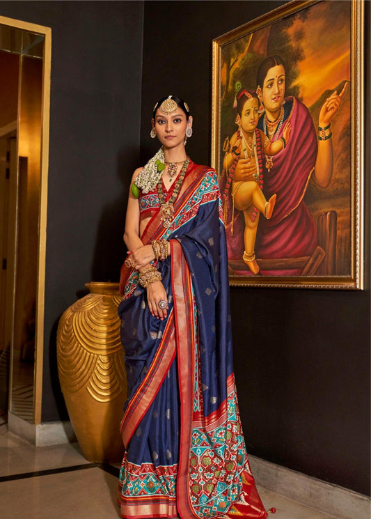 Shop Navy Blue Patola Silk Saree for Wedding at STORI