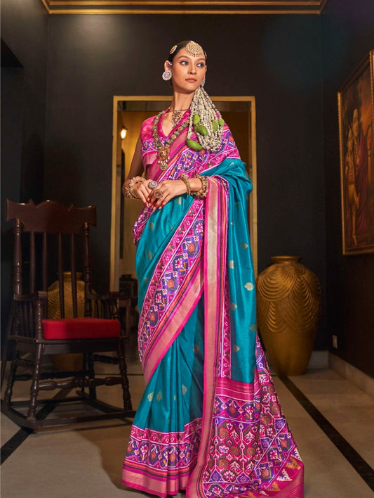 Shop Blue Patola Silk Saree for Wedding at STORI