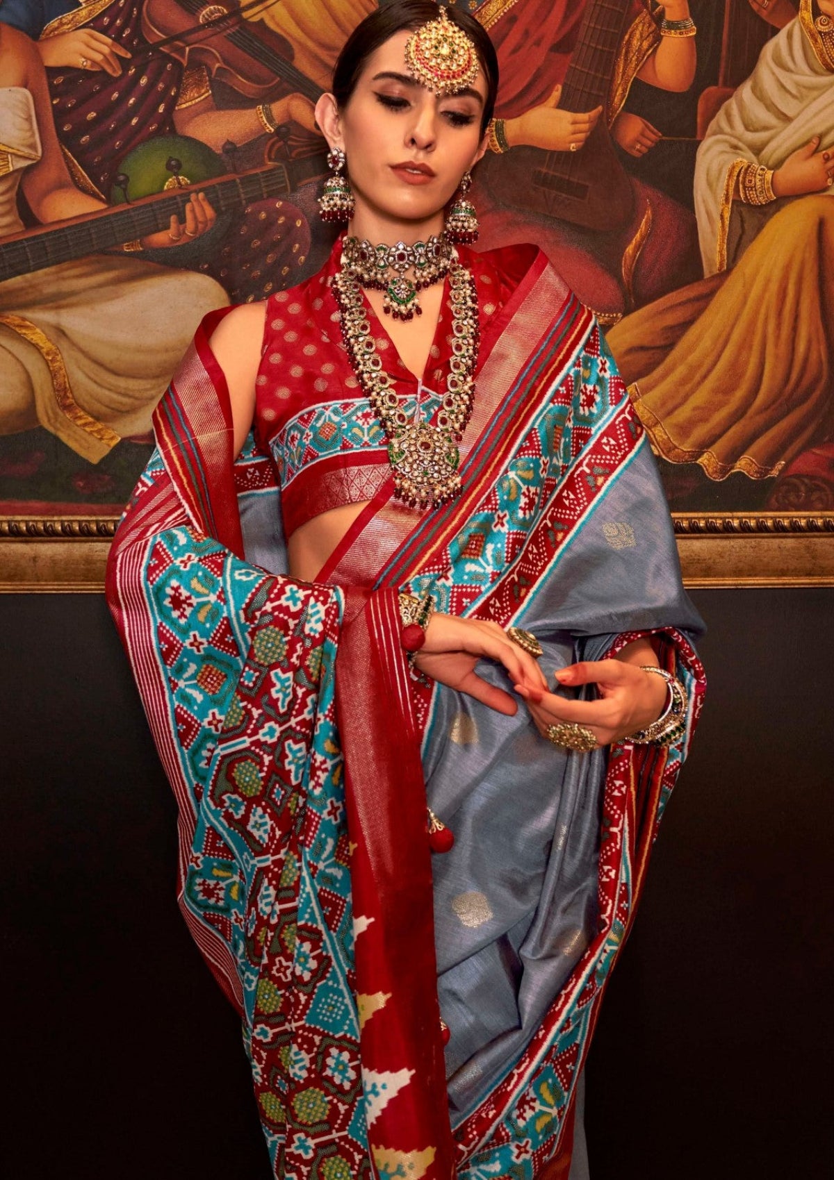 Shop Grey Patola Silk Saree for Wedding at STORI
