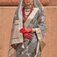 Shop Grey Floral Organza Silk Saree Online - STORI