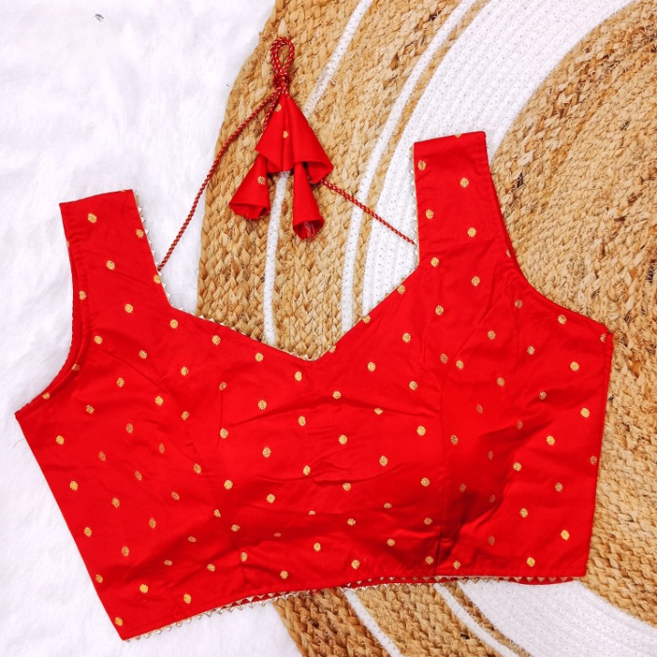 Red Brocade Woven Dots Tapeta Silk Blouse