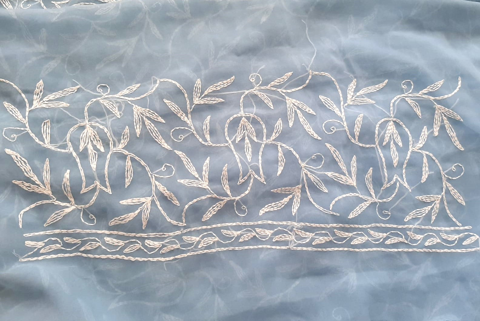 Powder Blue Full Embroidered Tepchi Saree