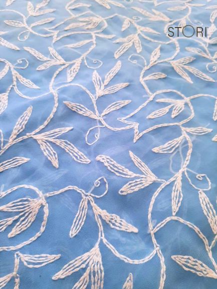 Powder Blue Full Embroidered Tepchi Saree