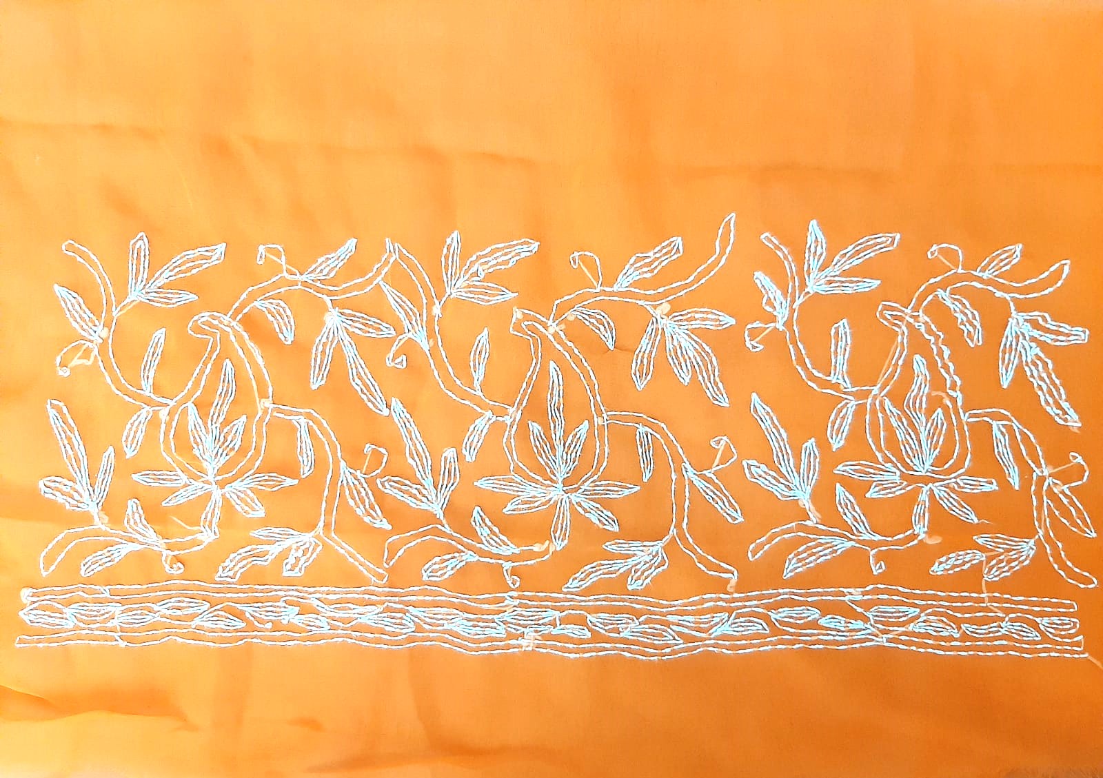 Orange Full Embroidered Tepchi Saree