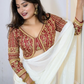 Tomato Red Heavy Embroidered Designer Long Sleeved Blouse- Plus Size