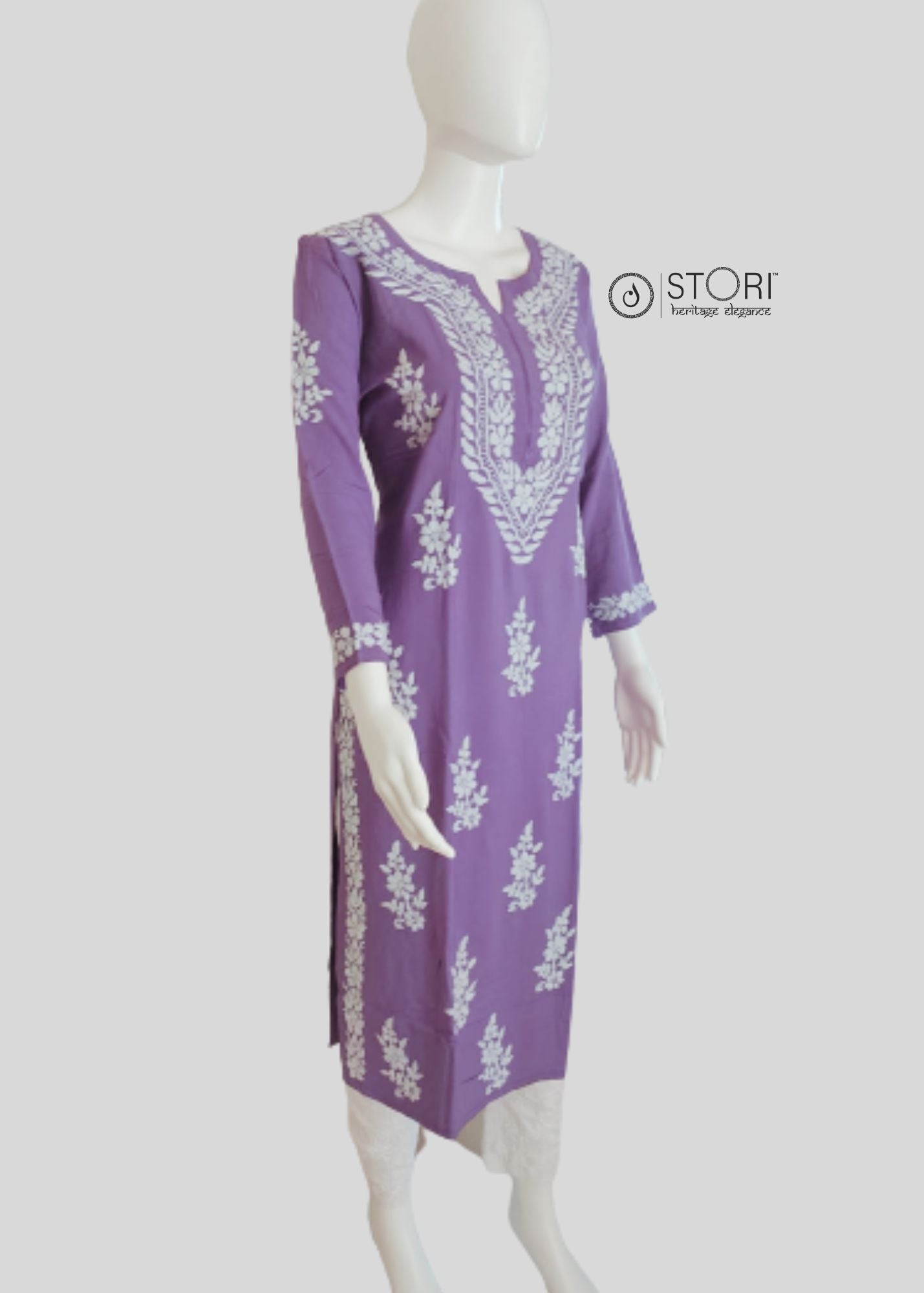 Purple Soft Rayon Handcrafted Chikankari Kurti