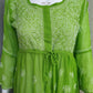 Parrot Green Short Georgette Chikankari Kurti With Bell Sleeves