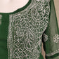 Pine Green Short Georgette Chikankari Kurti With Bell Sleeves