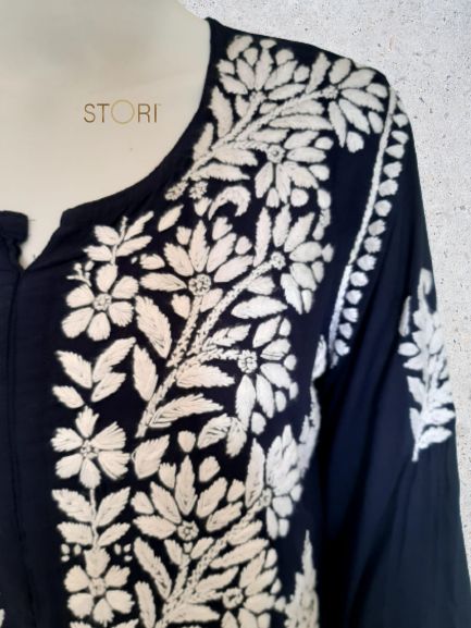 Kaaya Navy Blue Modal Chikankari Kurti