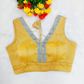 Gold Readymade Organza Blouse with Silver Zari Lace
