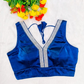 Teal Blue Readymade Organza Blouse with Silver Zari Lace