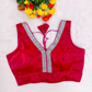 Rani Pink Readymade Organza Blouse with Silver Zari Lace