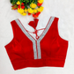 Red Readymade Organza Blouse with Silver Zari Lace