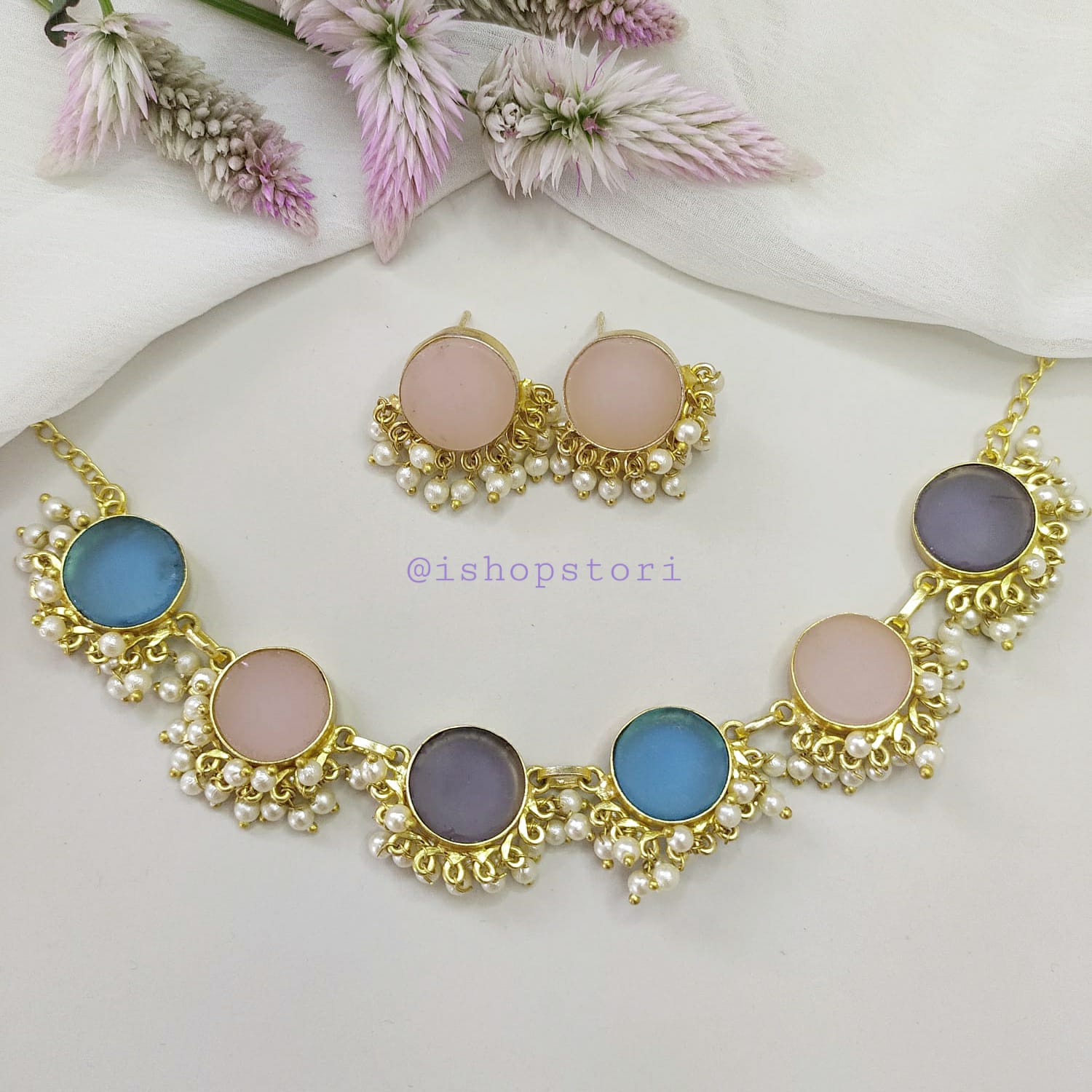 Nandini Multi Color Half Pearls Necklace Set