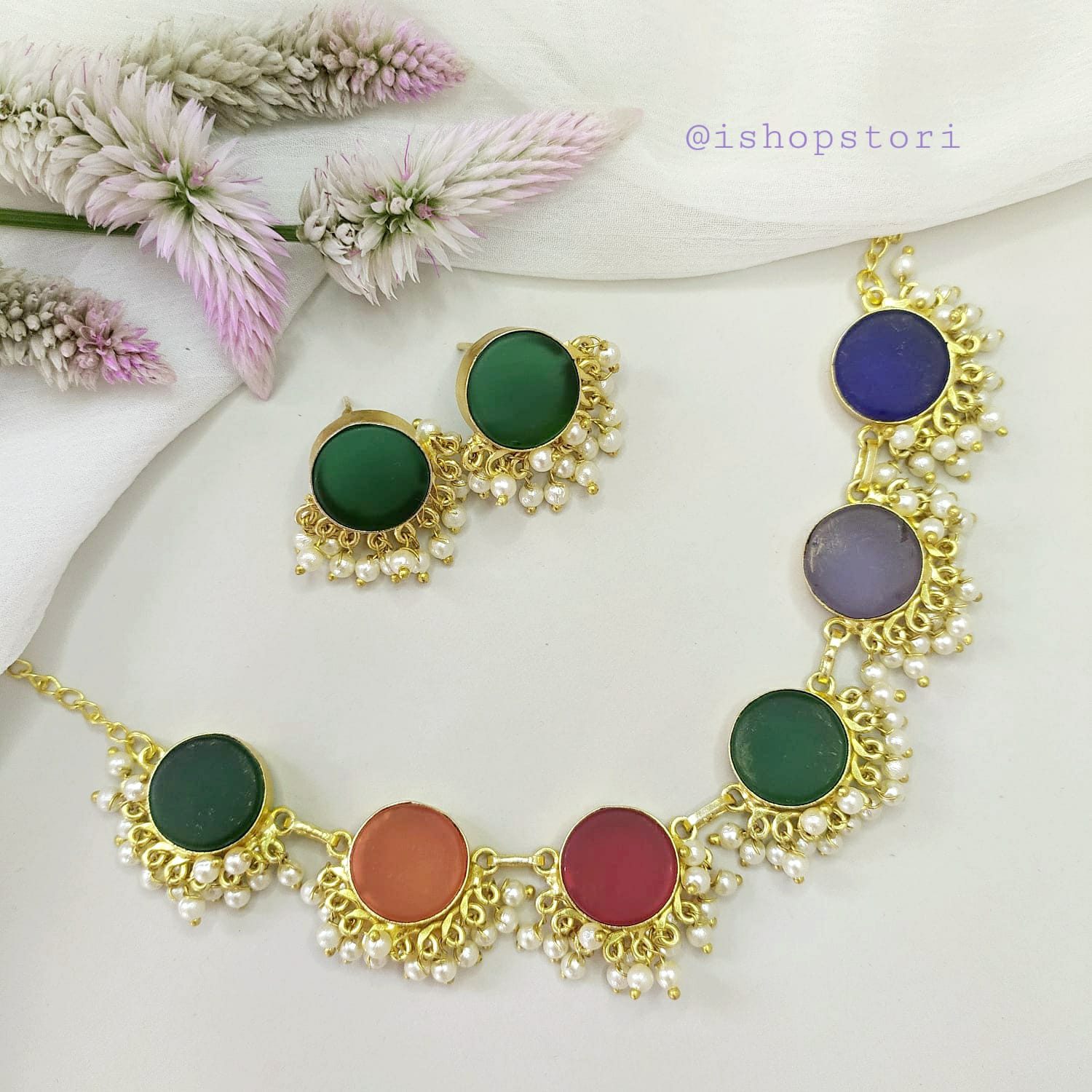 Nandini Multi Color Half Pearls Necklace Set