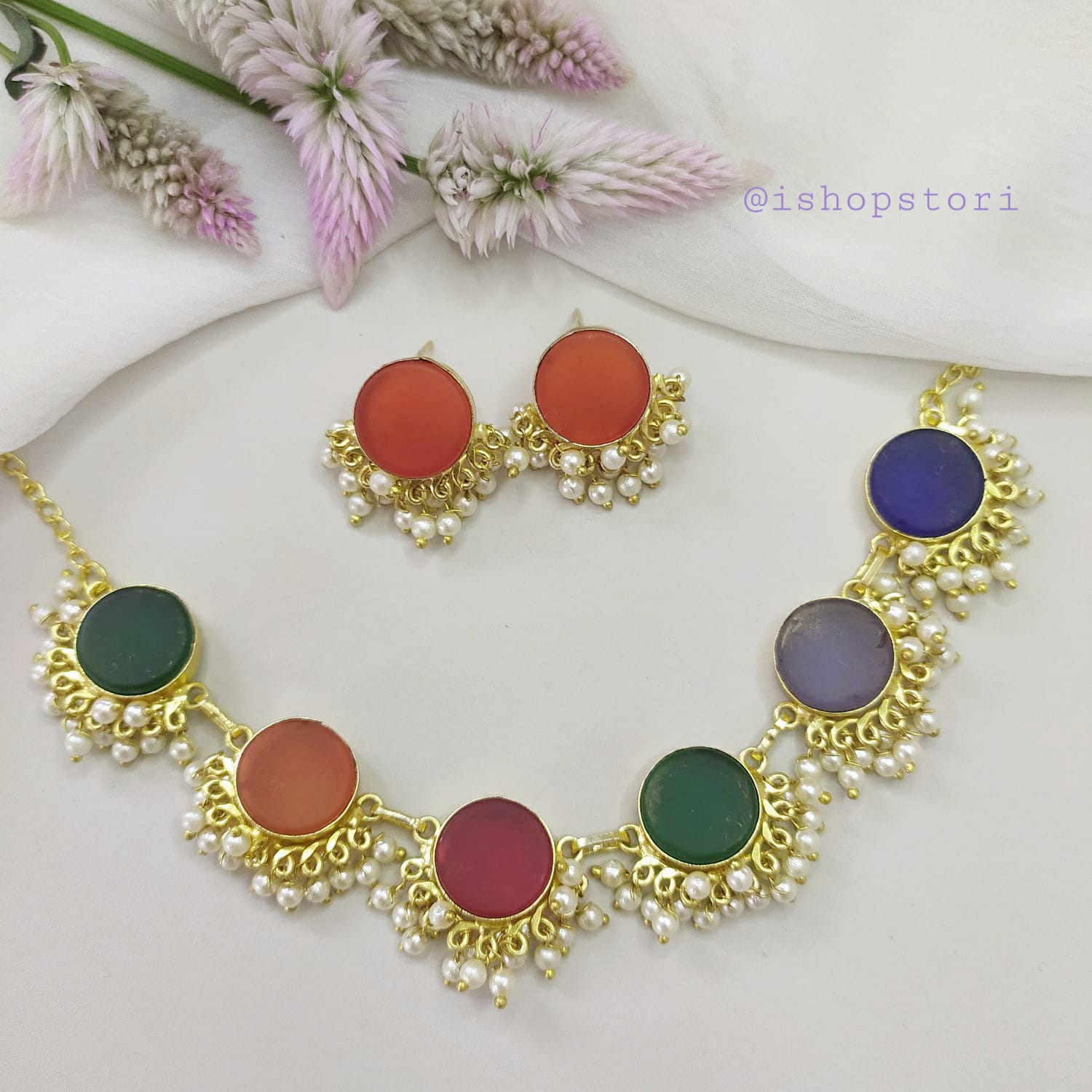 Nandini Multi Color Half Pearls Necklace Set