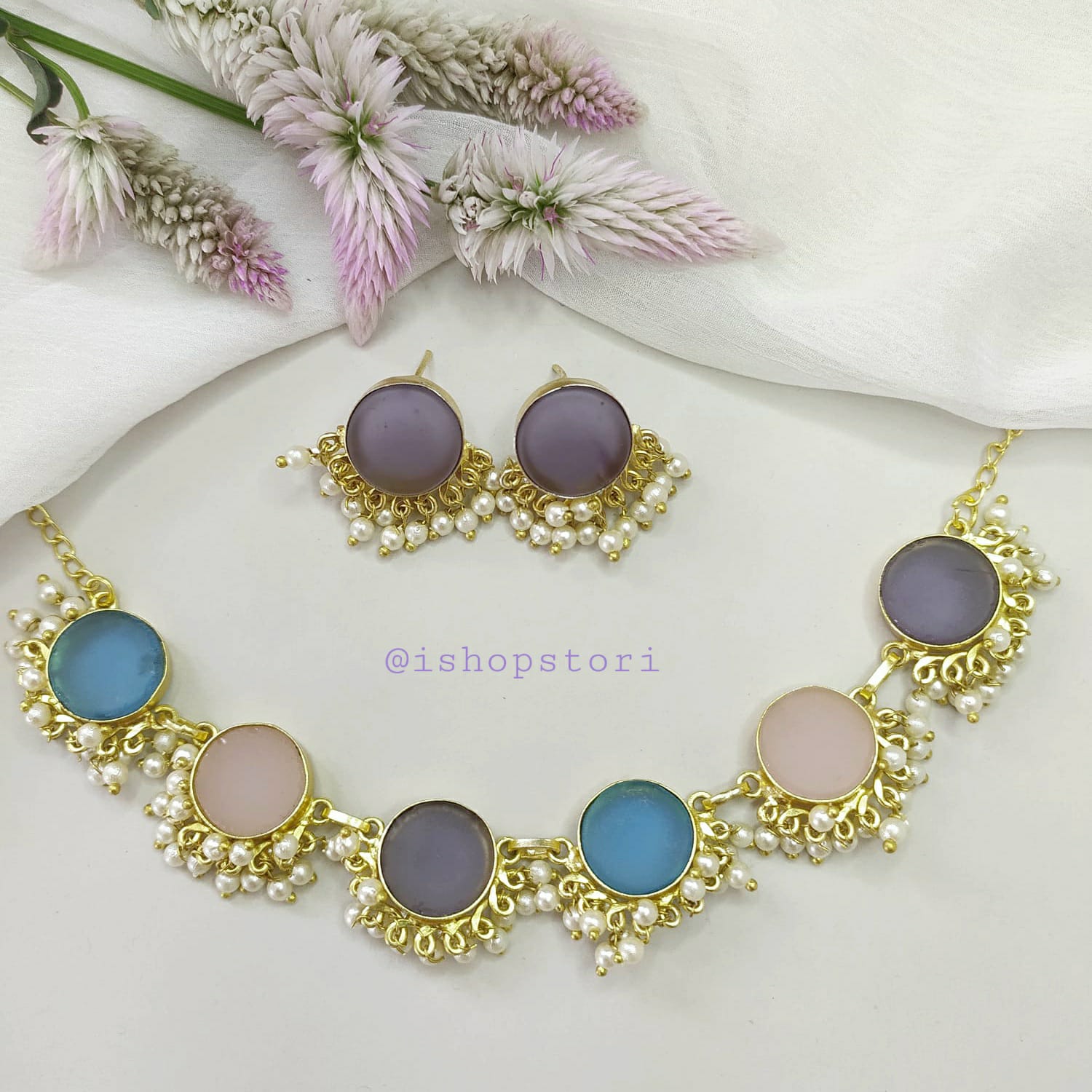 Nandini Multi Color Half Pearls Necklace Set