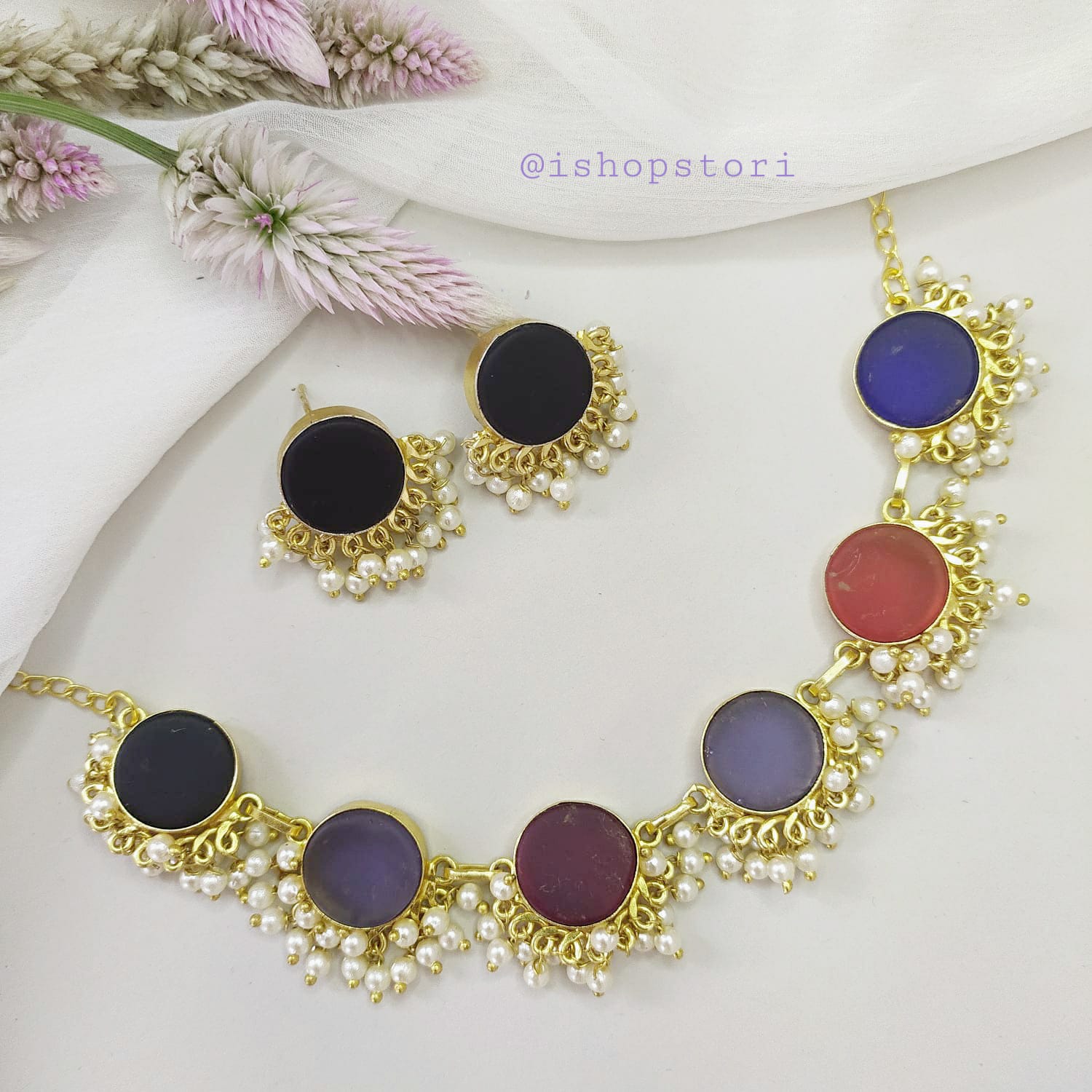 Nandini Multi Color Half Pearls Necklace Set