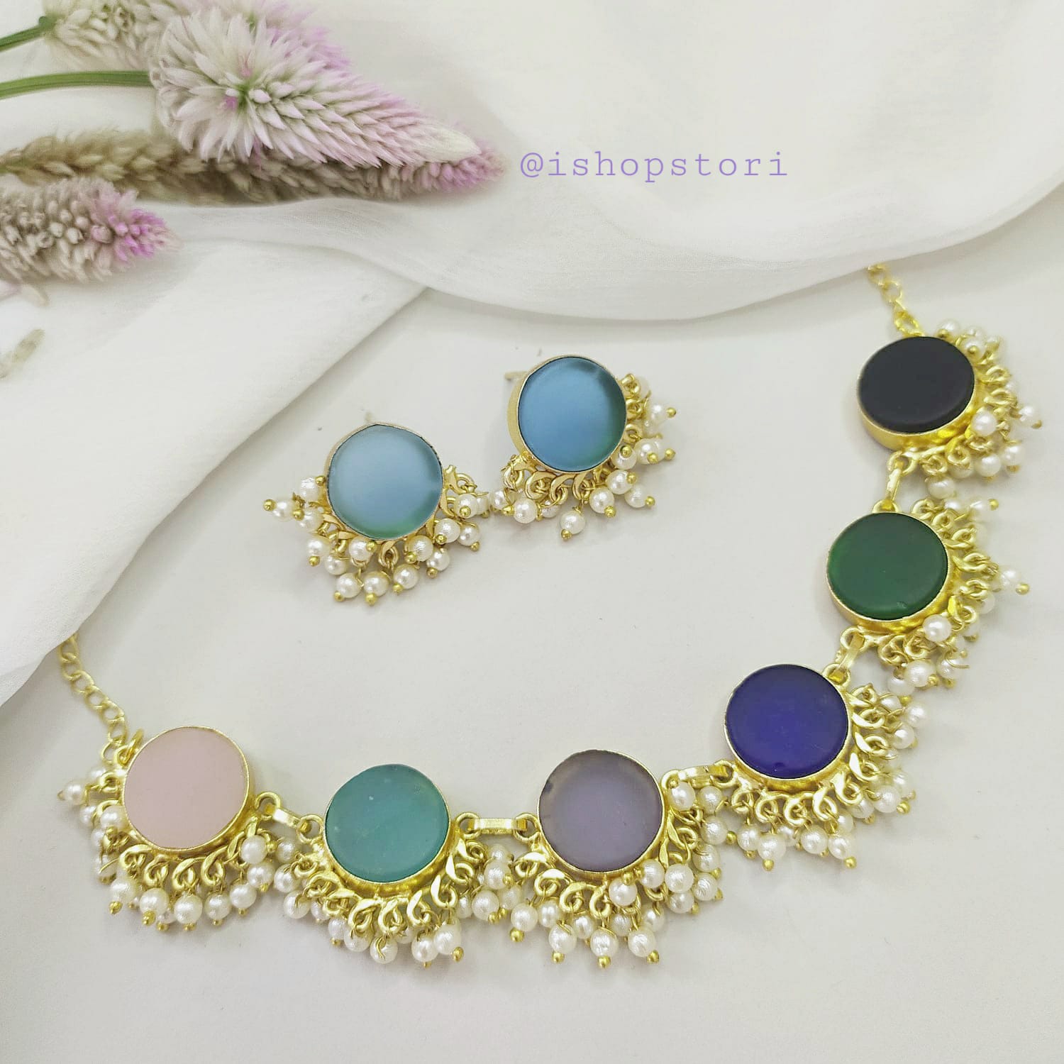 Nandini Multi Color Half Pearls Necklace Set
