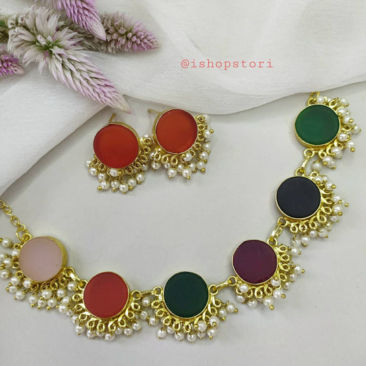 Nandini Multi Color Half Pearls Necklace Set