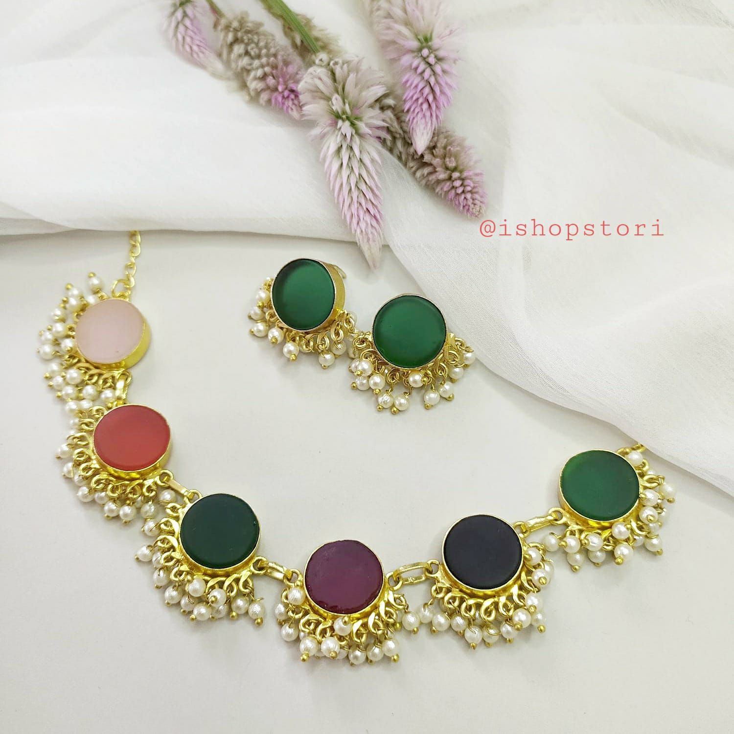 Nandini Multi Color Half Pearls Necklace Set