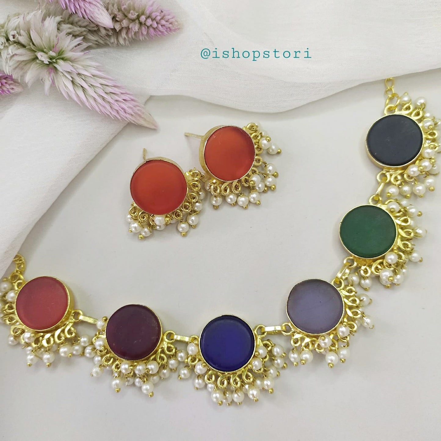 Nandini Multi Color Half Pearls Necklace Set