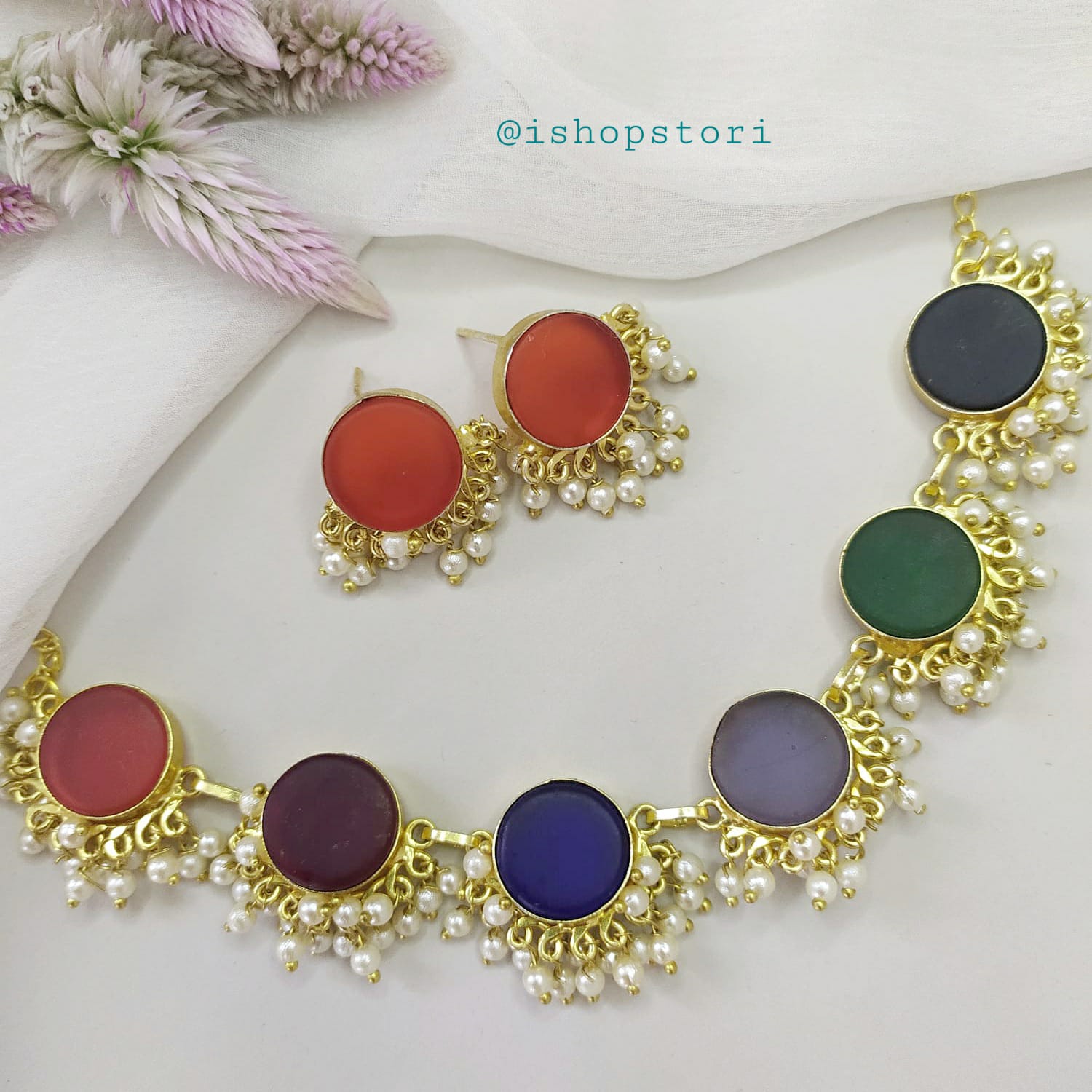 Nandini Multi Color Half Pearls Necklace Set